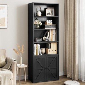 Industrial Large Bookcase, 71.4" Tall Bookcase with Doors, Freestanding Farmhouse Bookshelf with Storage Shelves, Home Storage Furniture - 1 of 4