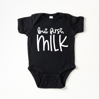 The Juniper Shop But First Milk Baby Bodysuit - NB - Black