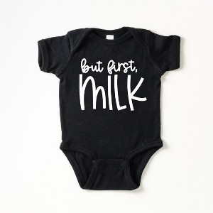 The Juniper Shop But First Milk Baby Bodysuit - NB - Black - 1 of 2