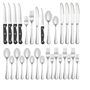 Aoibox 24-Piece Stainless Steel Flatware Set with Steak Knives, Mirror Polished Cutlery for 4, Includes Forks, Knives, Spoons, Dishwasher Safe - 1 of 4
