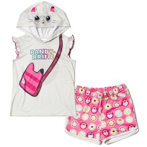 Gabby's Dollhouse Pandy Paws Girls Hooded Tank Top and Dolphin Shorts Outfit Set Toddler - 1 of 4