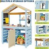 Outdoor Mud Kitchen with Canopy/Blackboard, Kids Wooden Mud Table Kitchen Pretend Play Set with Hanging Hooks/Storage Shelves/Faucet/Sink/Stove - 4 of 4