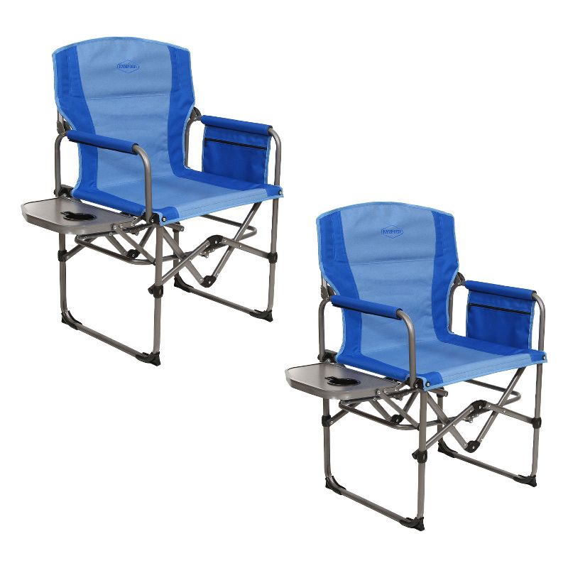 Kamp-Rite KAMPCC406 Compact Director's Chair Outdoor Furniture Camping Folding Sports Chair with Side Table and Cup Holder, Blue (2 pack), 1 of 7