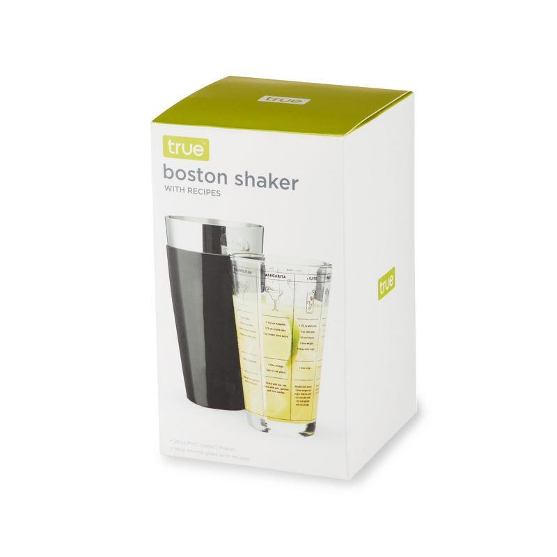 True Boston Shaker with Cocktail Recipes, 2 Part Glass Cocktail Shaker Set, Mixing Glass, Shaker Tin, Black, 6 of 9