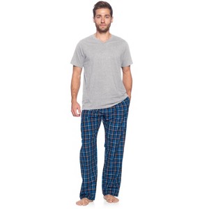 Ashford & Brooks Men's Woven Short Sleeve Jersey Top & Pajama Pants Set - 1 of 4