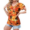 Nlife Womens Puff Short Sleeve Hawaiian Shirts Floral Tropic Printed Pleated V Neck Summer Casual T-Shirt Trendy Boho Blouses Tops - 2 of 4