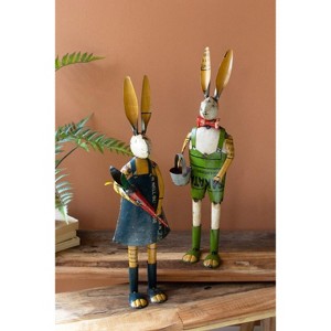 Decorative Metal Rabbits – Set of Two 25.25"Tall Recycled Bunny Figures by Kalalou - 1 of 4