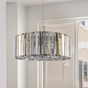 DOMETOUR 17'' Modern Crystal Drum Pendant Chandelier with Chrome Finish for Living Room, Bedroom, or Dining Area - 1 of 4