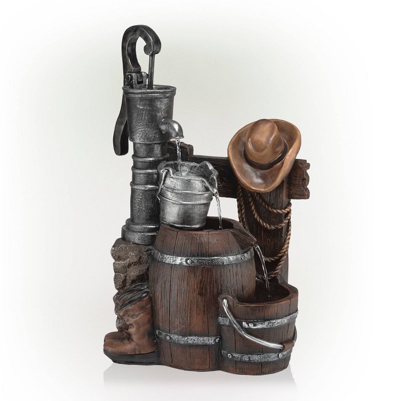 26&#34; Resin Pump and Barrel Fountain with Cowboy Hat - Alpine Corporation, 5 of 11