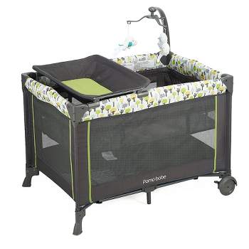 Pamo Babe Portable Nursery Center Foldable Bassinet Play Yard Crib Sleeper with Travel Cot, Changing Table Diaper Station, Mobile, & Carry Bag, Green