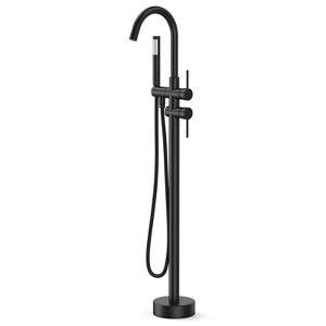 Freestanding Bathtub Faucet, Floor Mount Tub Filler,Standing Tub Faucet,Single Handle Brass Tap with Handheld Shower and Swivel Mixer Spout - 1 of 4