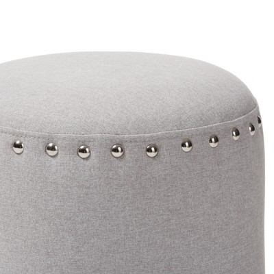 Rosine Light Grey Upholstered Nail Trim Modern Ottoman
