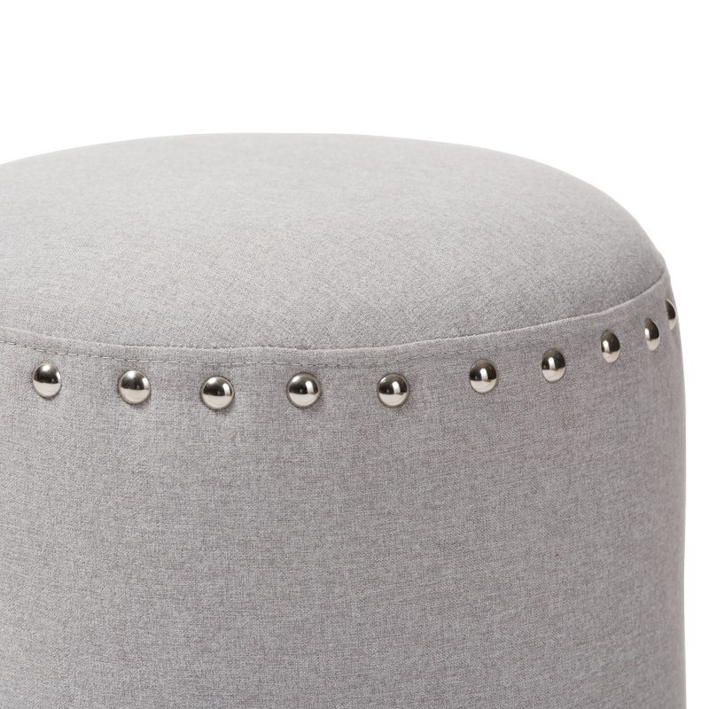 Rosine Modern and Contemporary Fabric Upholstered Nail Trim Ottoman - Baxton Studio, 3 of 10