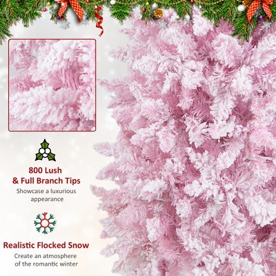 7ft Pink Snow Flocked Pre-Lit Pencil Christmas Tree with LED Lights