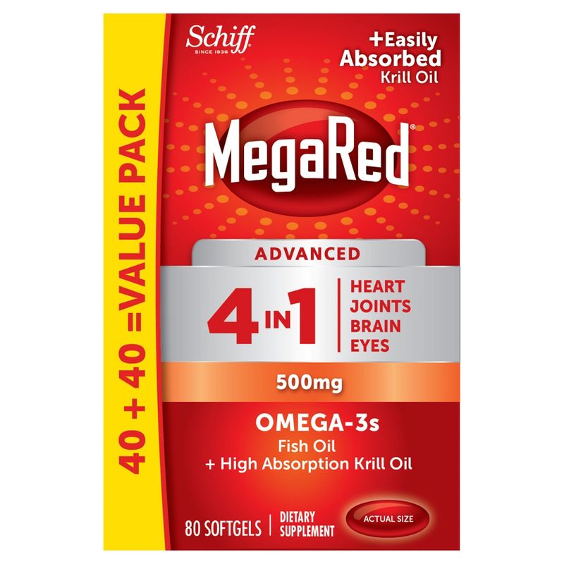Megared Advanced 4-in-1 Omega 3 Fish Oil 500mg Softgels - 80ct, 1 of 8