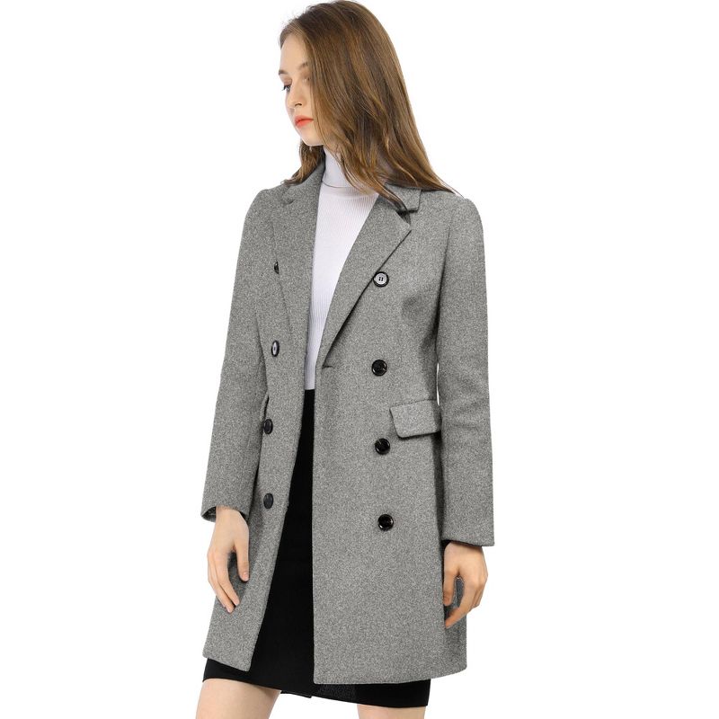Allegra K Women's Elegant Notched Lapel Double Breasted Long Sleeve Winter Overcoat, 4 of 7