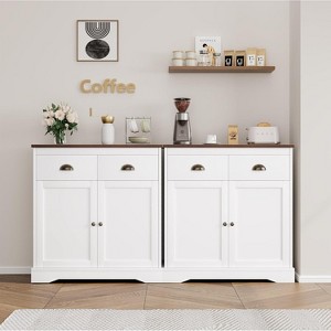 Garvee White Farmhouse Buffet Cabinet with 2 Drawers and 2 Doors ¨C Adjustable Shelves, Stain-Resistant Woodgrain Countertop - 1 of 4