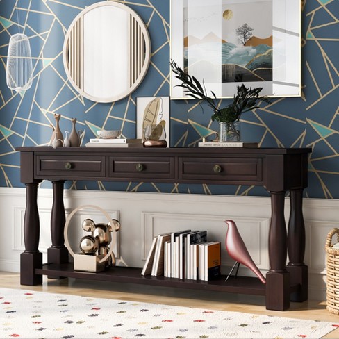 64"l Extra-thick Console Table With Drawers And Shelf Espresso ...