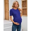 Maternity Tops Women's Casual Ribbed Round Neck Puff Short Sleeve Ruched Side Tunic Blouses Shirts Pregnancy Clothes - 4 of 4
