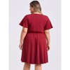 GRACE & GRANDEUR Women's Plus Size V Neck Ruffle Sleeve High Waist Front Embroidered A Line Dresses - 3 of 4