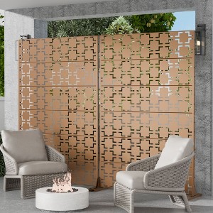 PexFix 72 in. x 47 in. Brown Metal Freestanding Privacy Screen Garden Fence For Deck Patio Balcony Outdoor Privacy Panel Square Design - 1 of 4