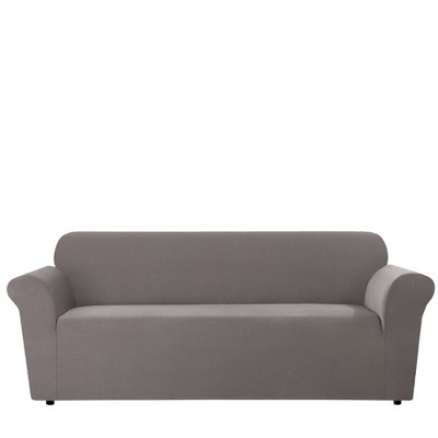 Stretch Micro Check Sofa Slipcover Gray - Sure Fit