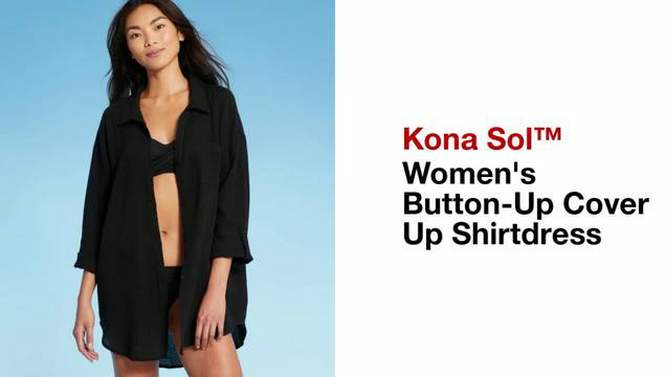 Women&#39;s Button-Up Cover Up Shirtdress - Kona Sol&#8482; White L, 2 of 6, play video