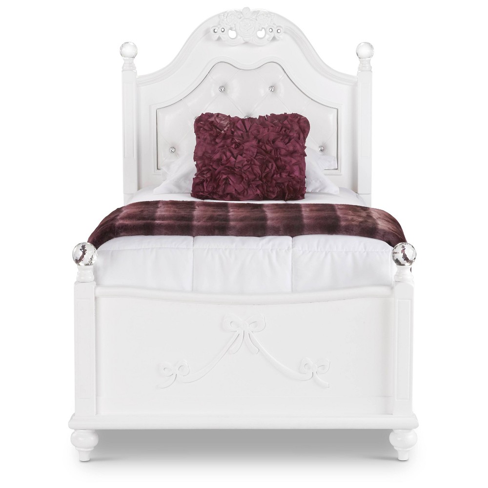 Photos - Bed Twin Annie  White - Picket House Furnishings: Glam Princess Style, Faux Leather Headboard, Crystal-like Posts