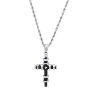 Steeltime Stainless steel cross pendant with simulated diamond. Color Options: Black, Gold, Silver - 1 of 4
