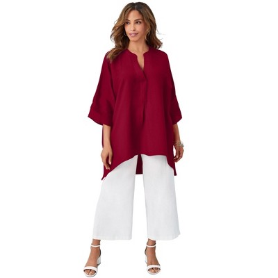 Jessica London Women's Plus Size Hi-Low Linen Tunic