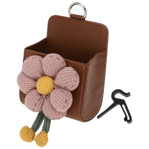 Unique Bargains 1 Pc Car Trash Can Hanging Trash Bin 3.5" Length 2.0" Width 4.3" Height Pink Brown Faux Leather - 1 of 4