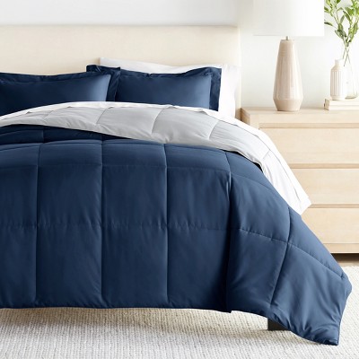 Navy and Light Gray Reversible Full Microfiber Comforter Set