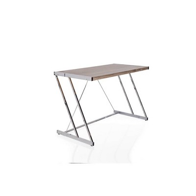 47" Finis Desks Weathered Oak and Chrome Finish - Acme Furniture: USB Charging, Open Storage Shelf
