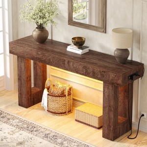 Aheaplus 63'' Farmhouse Console Table with Power Outlets and Light - 1 of 4