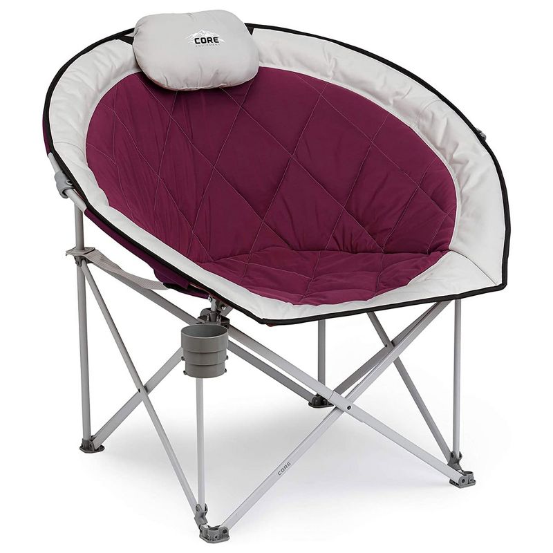 Core Equipment Oversized Padded Round Saucer Moon Outdoor Camping Folding Chair with Headrest, Wine, 1 of 7