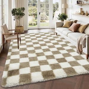 Coucheta Fluffy Checkered Area Rug, Premium Shag Carpet, Soft Plush High-Pile Mat for Bedroom, Living Room, Nursery &Kids Room, Multiple Sizes&Colors - 1 of 4