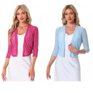 INSPIRE CHIC Women's 3/4 Sleeve Open Front Mesh Sheer Chiffon Bolero Shrug 2 Packs - 1 of 4