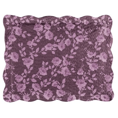 Aubergine Rose Design Scalloped Edge Polyester Pillow Sham