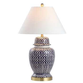 28.5" Ceramic/Iron Coastal Modern Table Lamp Blue/White (Includes LED Light Bulb) - JONATHAN Y