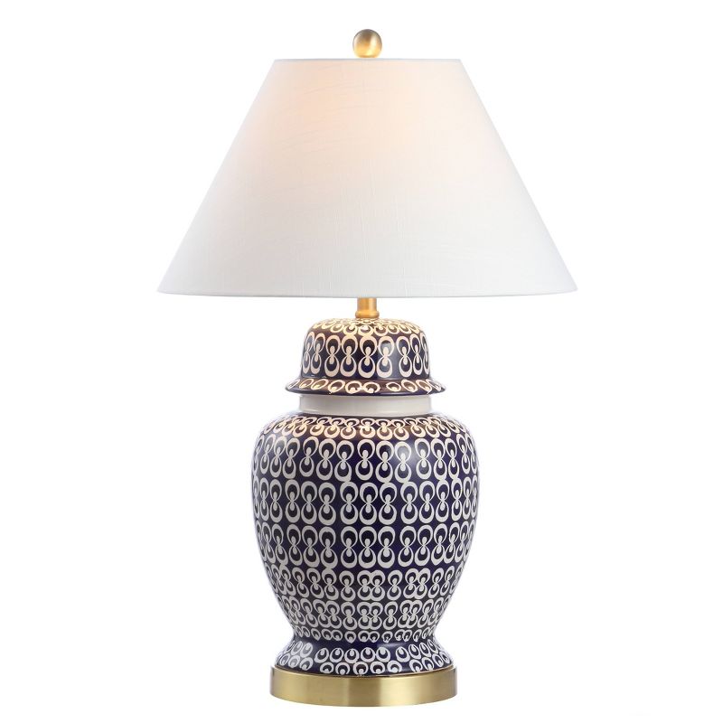 28.5&#34; Ceramic/Iron Coastal Modern Table Lamp Blue/White (Includes LED Light Bulb) - JONATHAN Y, 1 of 5