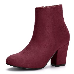 Allegra K Women's Round Toe Side Zip Chunky Heel Ankle Boots - 1 of 4