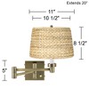 Barnes and Ivy Modern Swing Arm Wall Lamp Antique Brass Plug-In Light Fixture Woven Seagrass Drum Shade Bedroom Bedside Reading - 3 of 4