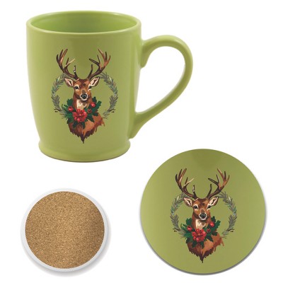 Courtside Market Holiday Buck II 16 oz Morning Mug & Coaster Set