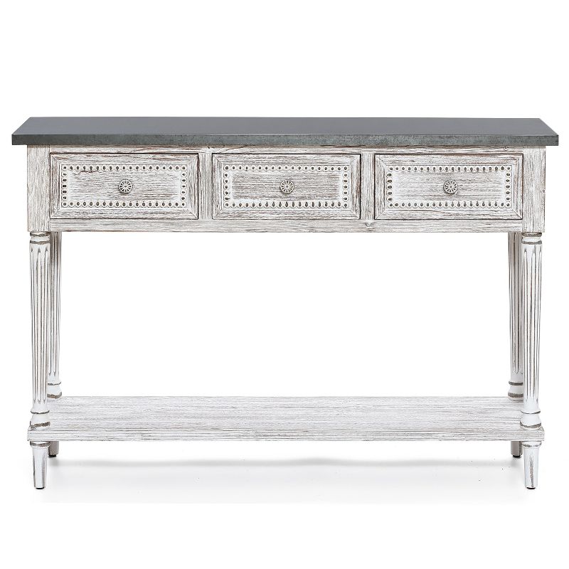 LuxenHome Distressed White Wood and Metal 3-Drawer 1-Shelf Console and Entry Table, 1 of 15