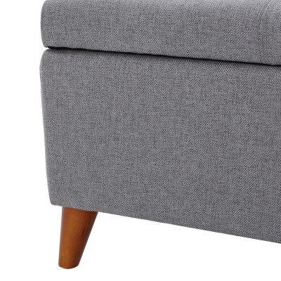 Harper Grey Fabric Tufted Storage Ottoman with Birch Legs