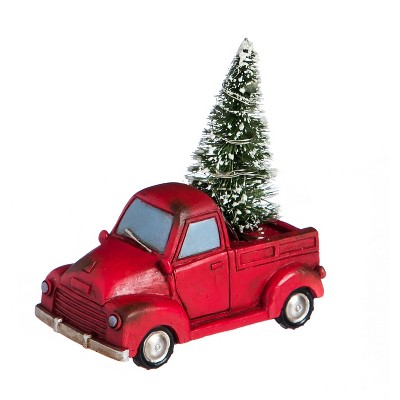 5"H Holiday Truck with Tree Light Up Ceramic Statuary, Red