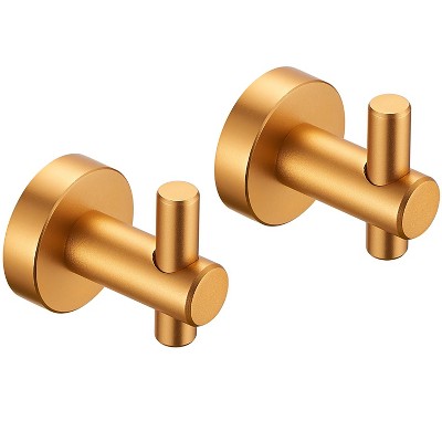 HANPURE Round Base Wall Hanging Hook with Screws- Brushed Gold Hook, 2 Pack, for Entry Shoe Cabinet, Wardrobe Bathroom Bedroom Furniture Hardware