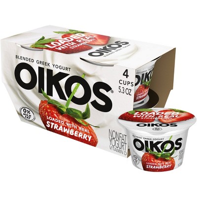 Oikos Blended Strawberry Greek Nonfat Yogurt - 4ct/5.3oz Cups