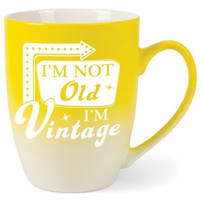 Elanze Designs I'M Not Old, I'M Vintage Two Toned Ombre Matte Yellow and White 12 ounce Ceramic Stoneware Coffee Cup Mug