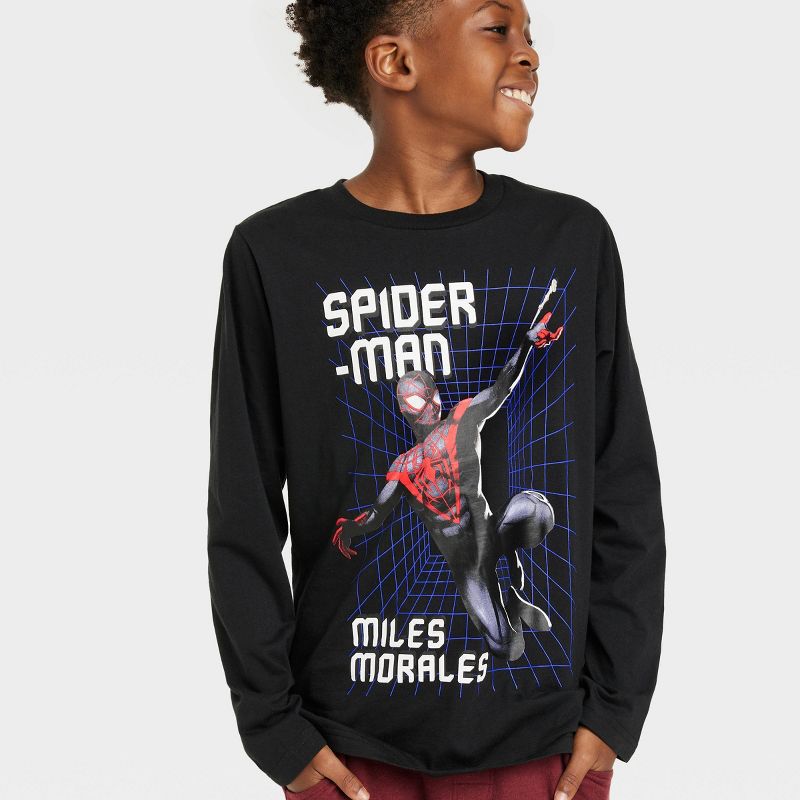 Boys&#39; Spider-Man Miles Morales Matrix Long Sleeve Graphic T-Shirt - Black, 2 of 4